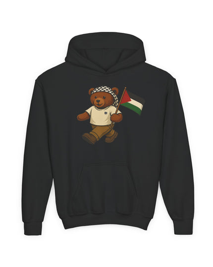 Kids Teddy Bear Hoodie with Palestinian Flag – Youth Solidarity Pullover