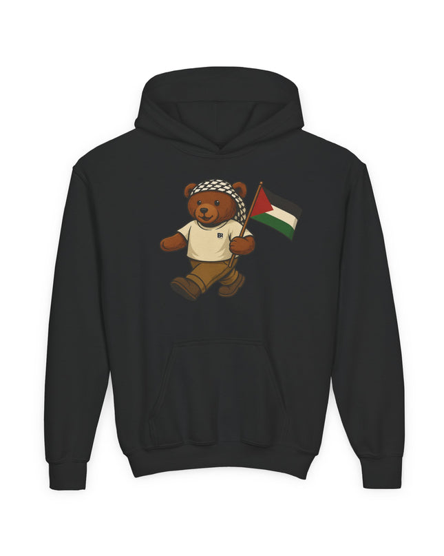 Kids Teddy Bear Hoodie with Palestinian Flag – Youth Solidarity Pullover