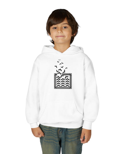 Youth Hoodie with Rising Birds and Wave Square Graphic