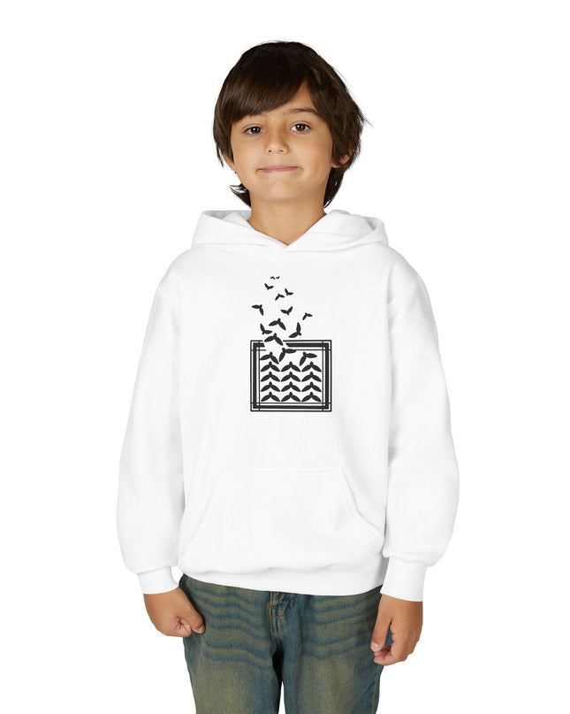 Youth Hoodie with Rising Birds and Wave Square Graphic