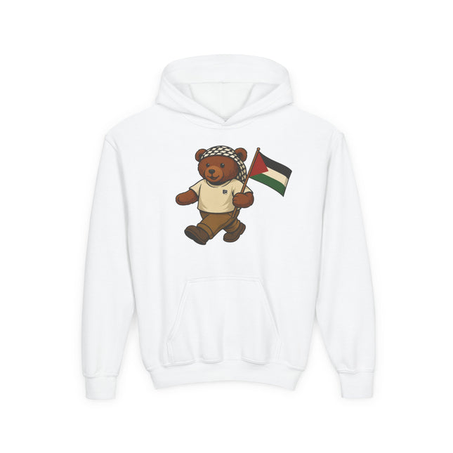 Kids Teddy Bear Hoodie with Palestinian Flag – Youth Solidarity Pullover