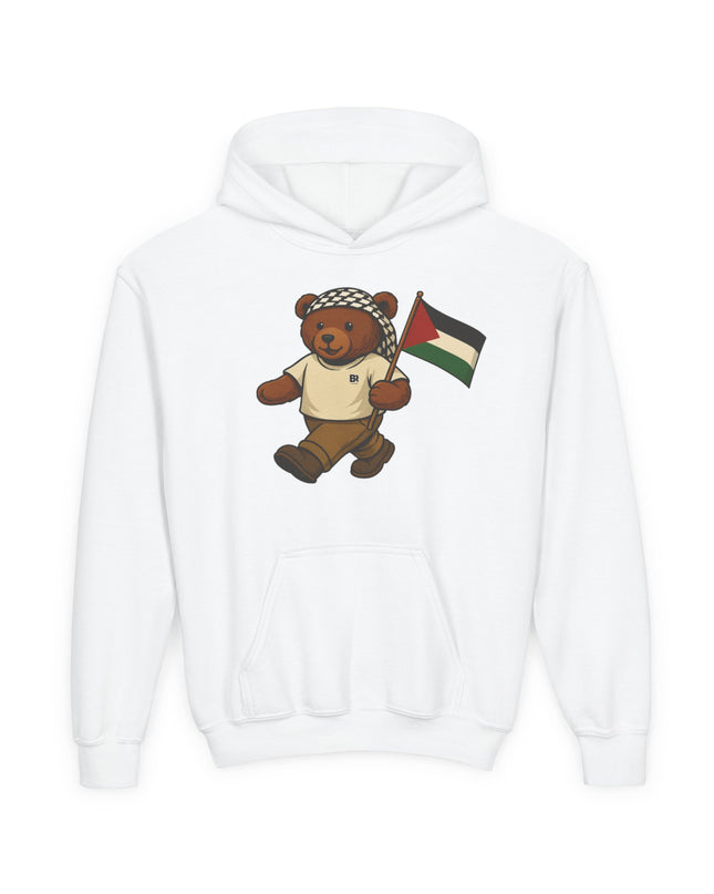 Kids Teddy Bear Hoodie with Palestinian Flag – Youth Solidarity Pullover