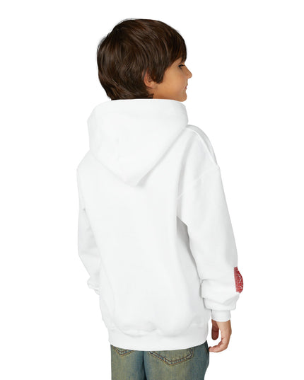 Youth Hoodie with Red Paint Splash Sleeve Graphic — Casual Kids Pullover