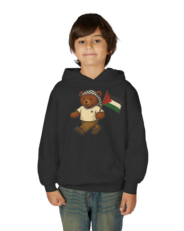 Kids Teddy Bear Hoodie with Palestinian Flag – Youth Solidarity Pullover
