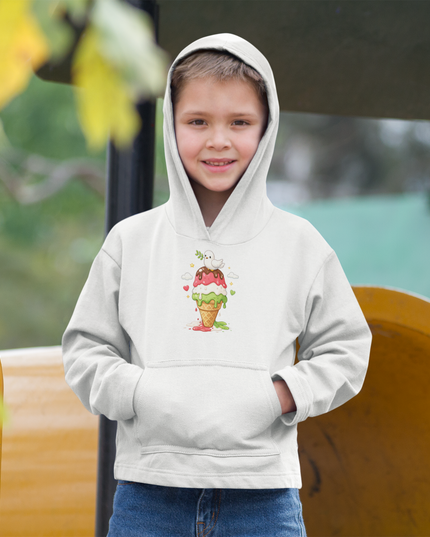 Kids Ice Cream Cone Hoodie — Cute Scooped Sundae Graphic Youth Sweatshirt