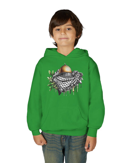 Jerusalem Dome & Keffiyeh Youth Hoodie – Palestinian Heritage Graphic Sweatshirt