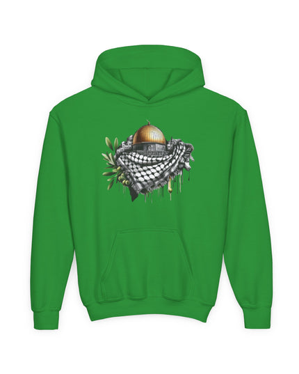 Jerusalem Dome & Keffiyeh Youth Hoodie – Palestinian Heritage Graphic Sweatshirt