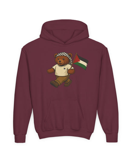 Kids Teddy Bear Hoodie with Palestinian Flag – Youth Solidarity Pullover