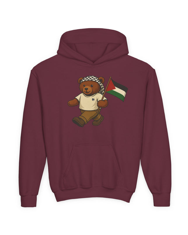 Kids Teddy Bear Hoodie with Palestinian Flag – Youth Solidarity Pullover
