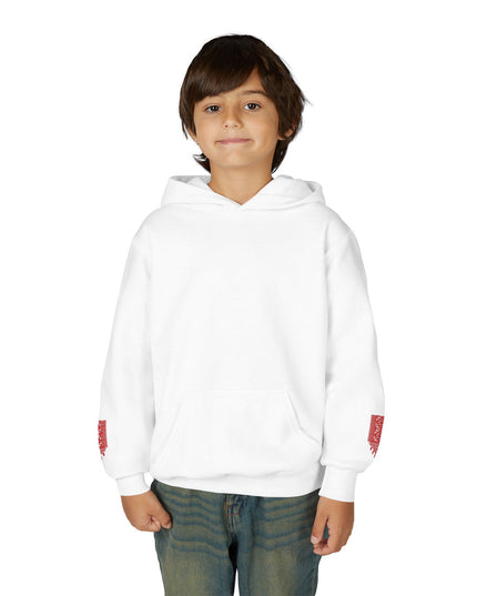 Youth Hoodie with Red Paint Splash Sleeve Graphic — Casual Kids Pullover