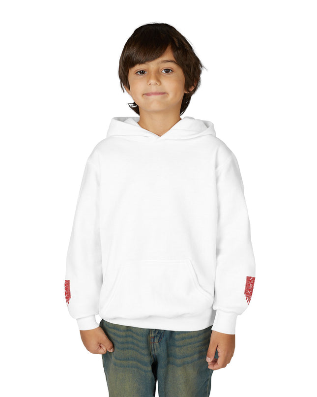 Youth Hoodie with Red Paint Splash Sleeve Graphic — Casual Kids Pullover