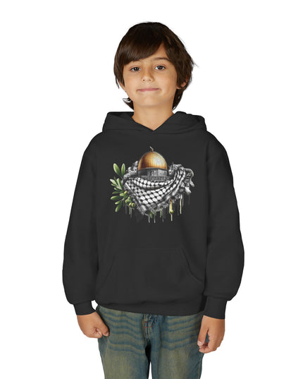 Jerusalem Dome & Keffiyeh Youth Hoodie – Palestinian Heritage Graphic Sweatshirt